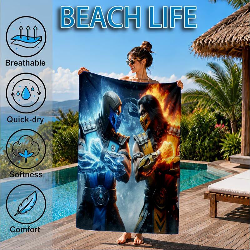 Dark Warrior's Mortal Kombat Beach Towel, Quick-drying, Easy to Care for, Suitable for Both Fitness and Beach Vacations,Sports Essential