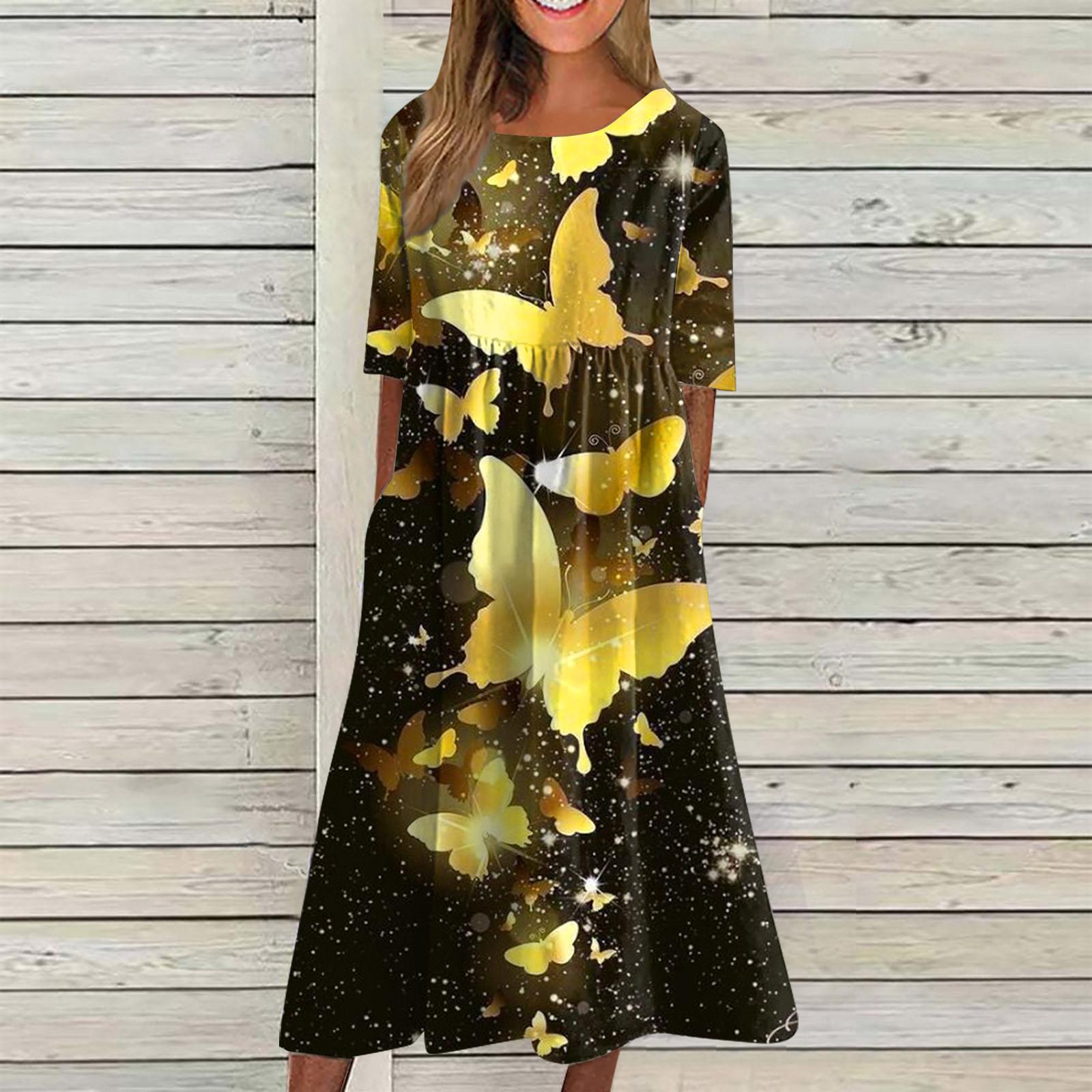 Модное женское повседневное свободное платье с круглым вырезом и модным принтом — фото 7