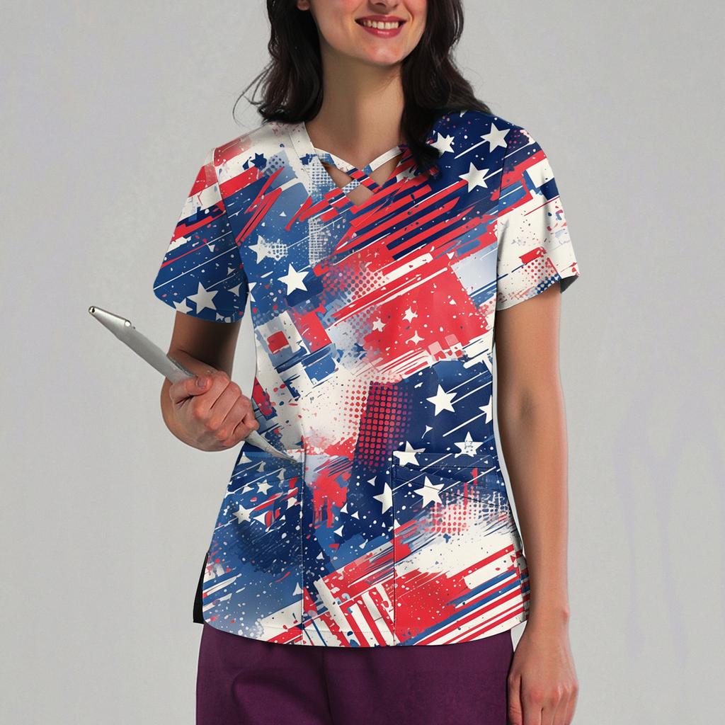 Women's Loose Independence Day Printed Top Short Sleeve T-shirt Pullover