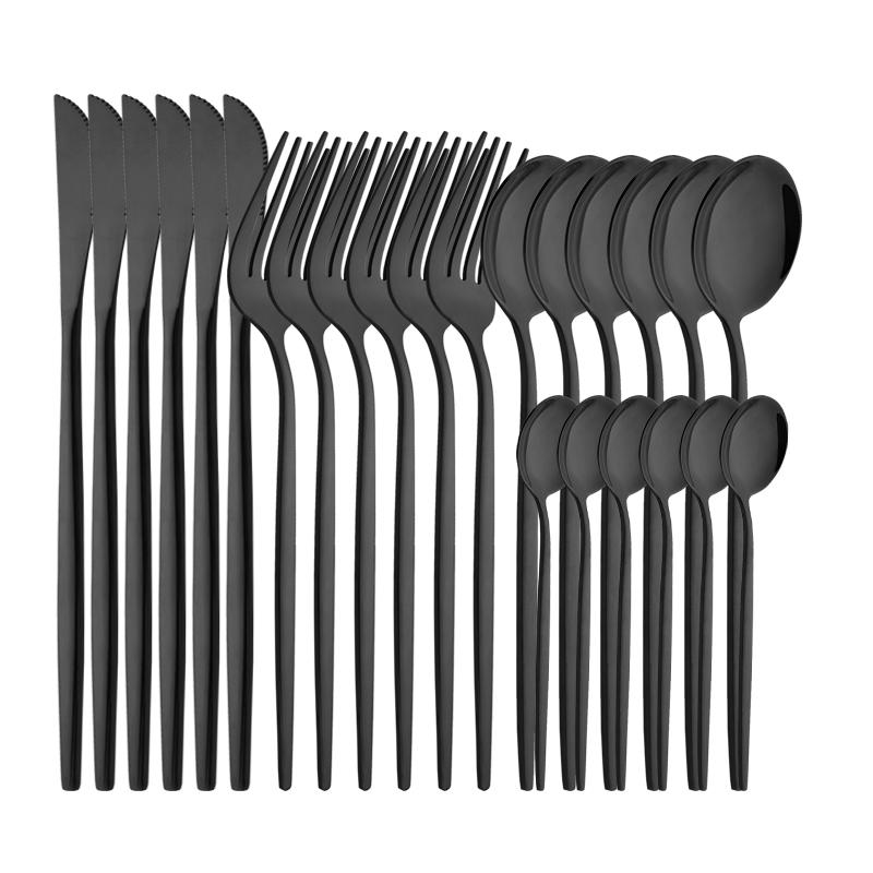 6People Luxury Gold Dinnerware Set Stainless Steel Tableware Set Knife Fork Spoon Flatware Cutlery Set Silverware Bright Light