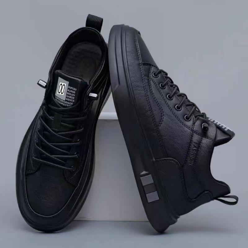 Men S Black Pu Leather Waterproof Casual Sports Sneakers
