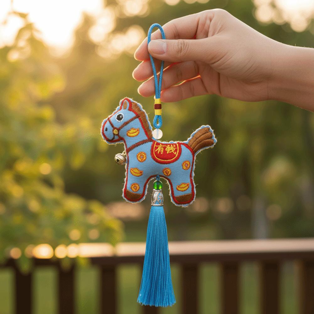 Chinese Style Pony Embroidered Pendant Tassel Spring Festival New Year Horse Pendant Keychain Zodiac Mascot