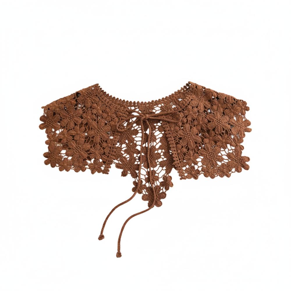 

Fashion Hollow Out Fake Collar Shawl Crochet Lace Knitted Lace Detachable Collar Elegant Cute Mini Cape Shawl for Women коричневий