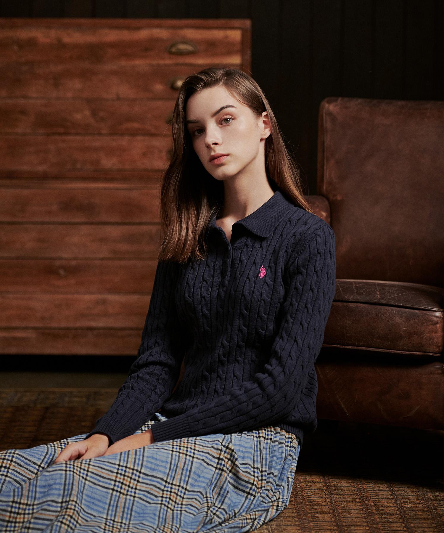 Us Polo Assn Classic Cable Cara Knit _Navy Navy/100