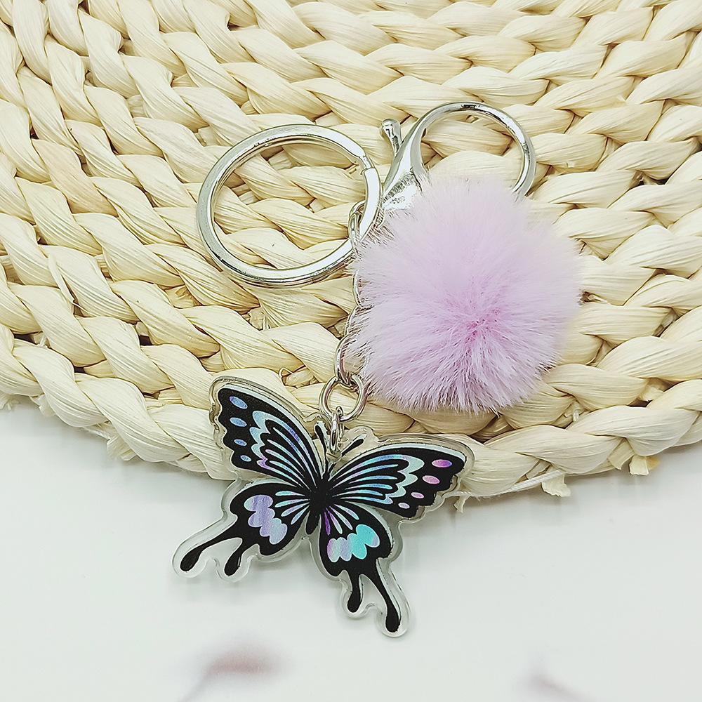 Acrylic Faux Rabbit Fur Halloween Keychain Alien Butterfly Women Key Ring Tarot Card Elk Keychain
