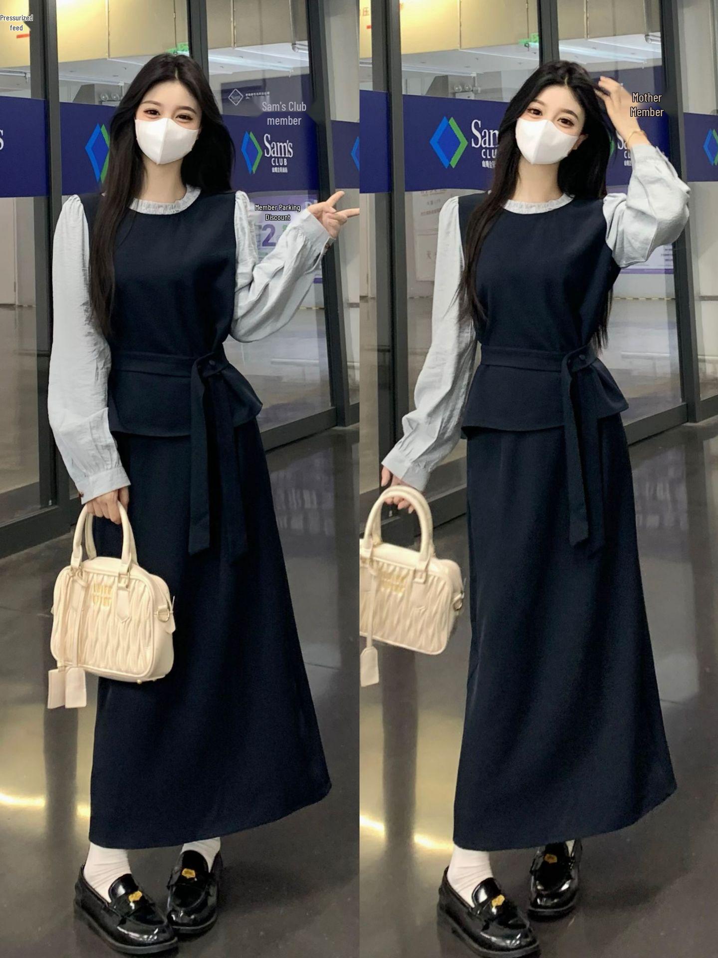Plus Size Korean Style Faux Two-Piece Skirt Set for Women - 2026 Spring High-End Suit 4XL
