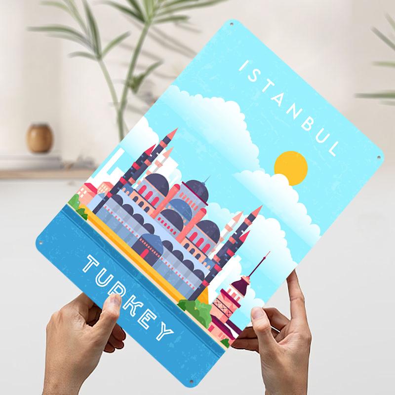 Istanbul Turkey Travel Tinplate Poster Custom Wall Art Vintage Metal Signs Retro Tin Plaque for Decoration Home Decor Items Room