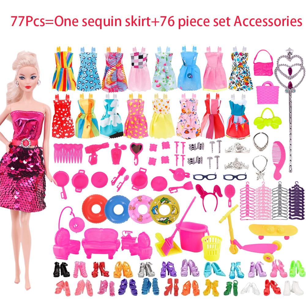 

77Pcs Doll Accessories=One Sequin Skirt+76 Piece Dresses Accessories,For Babi 11.8inch doll BJD Doll Set ,Girl Toy Gift Festival