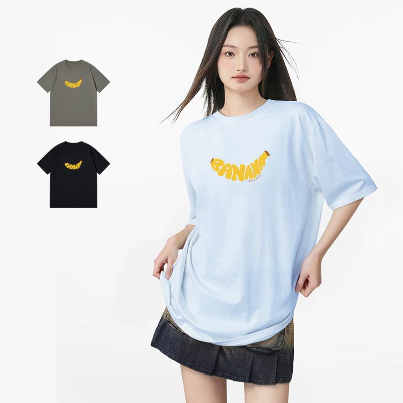 Women's Creative Banana Print Cotton T-Shirt - Short-Sleeved, Versatile Spring/Summer Casual Top