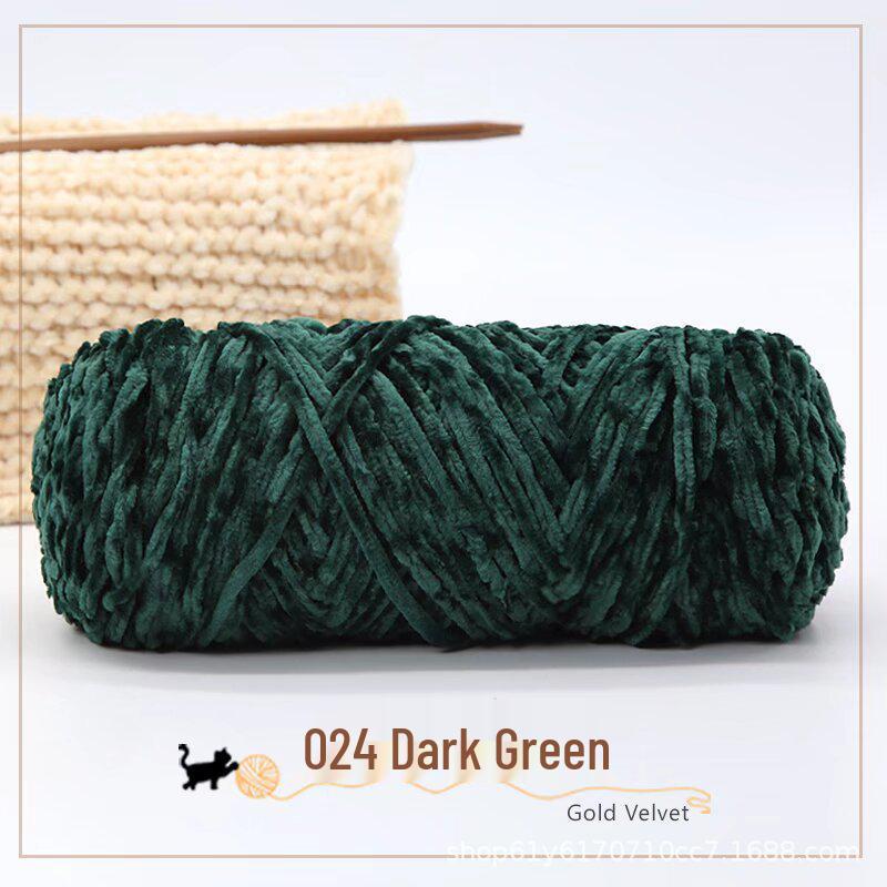 Golden Chenille Silk Velvet Yarn: Medium-Thick Polyester Yarn for Scarves, Glossy Velvet Crochet, and Wool Knitting Projects.