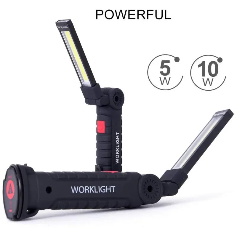 Portable COB Work Light USB Rechargeable LED Flashlight Inspection Lamp with Magnetic 5 Lighting Modes for Night Work Camping