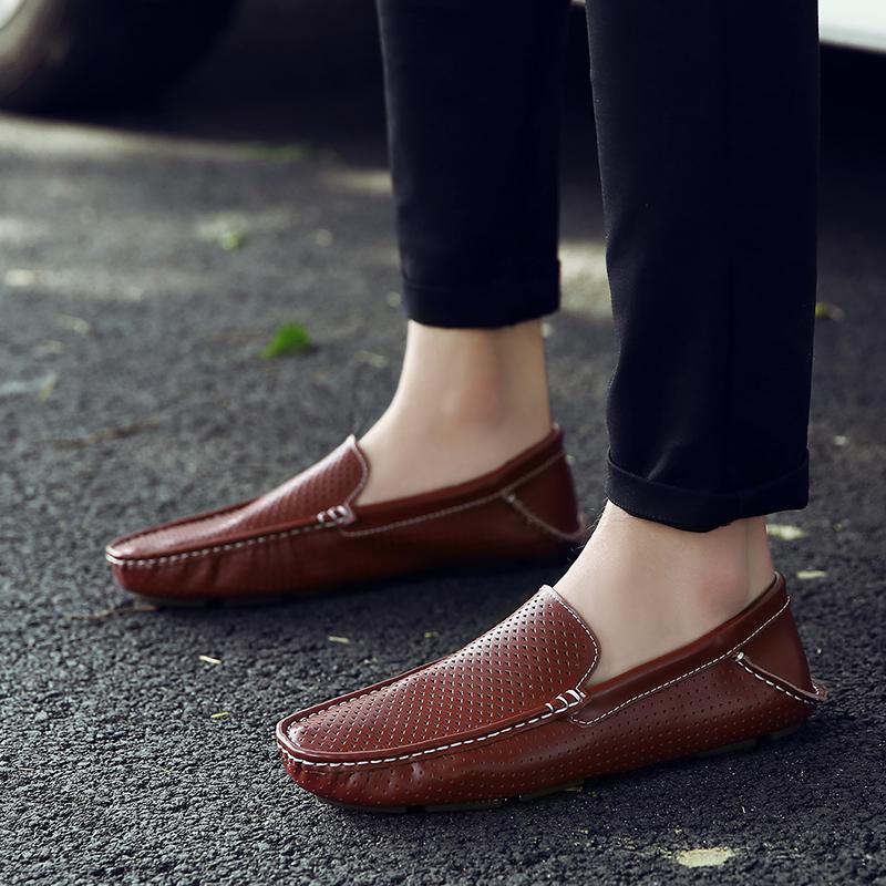 Summer Genuine Leather Loafers Men Breathable Moccasins Boat Shoes for Man Classic Driving Men's Shoes Luxury Hollow Male Flats