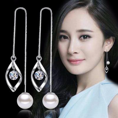 Donna vintage moda coreana elegante semplice anti-allergia zircone perla di cristallo ciondola lunga nappa intrecciata linea orecchio orecchini gioielli regalo di natale