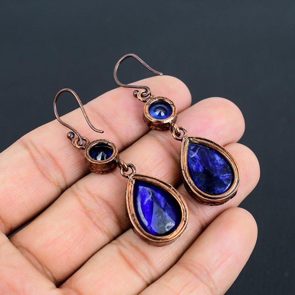 Sapphire Copper Electroformed Earrings, Handmade Gemstone Earrings Jewelry, Gifts For Wife Brand New Earrings