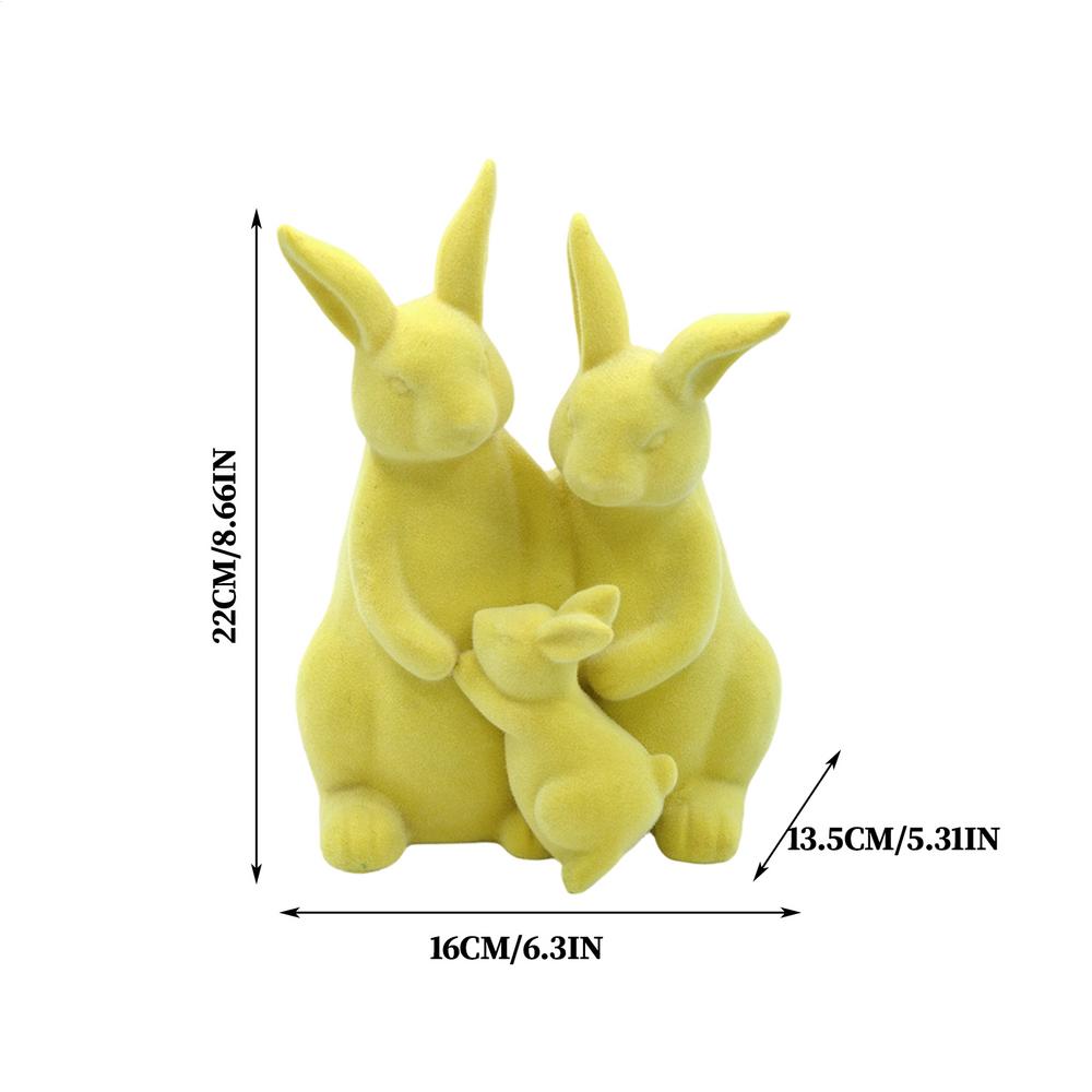 

Flocked Easter Bunny Easter Figurines Bunny Family Decorations Flocking Rabbit Decorative Statues For Holiday Indoor Home Dining жовтий