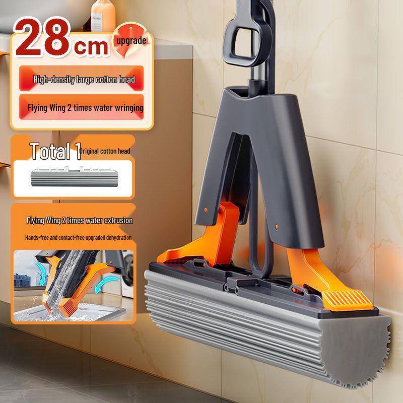 

Набор швабры с губкой и функцией отжима без рук, с утолщенной ручкой и функцией очистки одним движением 280mm [125cm Pole] 1 Head