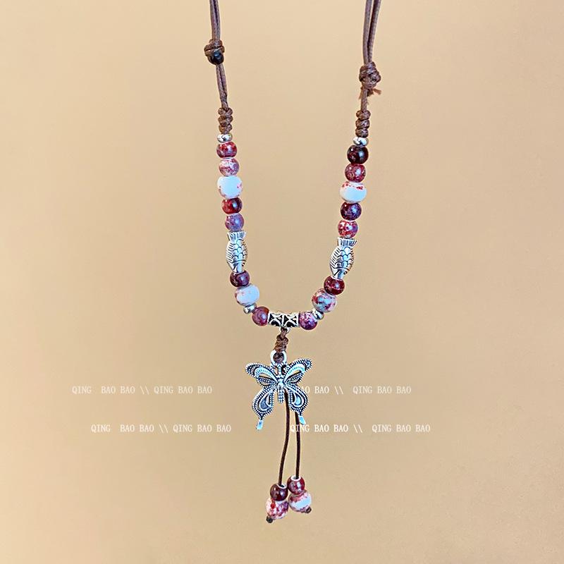 Zen Retro Chinesische Keramik Halskette - Handgewebtes Nischendesign für Frauen