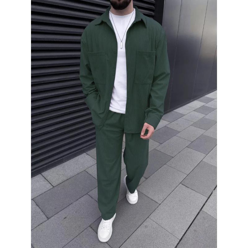 Spring and autumn 2025 new European and American men's corduroy long-sleeve jacket, fashion, casual and high-quality trousers