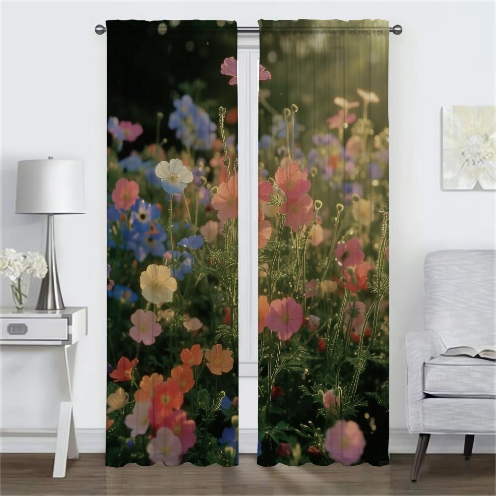 Partition Wildflower Elegant Room Curtains 2 Pieces Shades Window Curtain for Room 2 Panel Tulle for Bedroom Living Kitchen Home