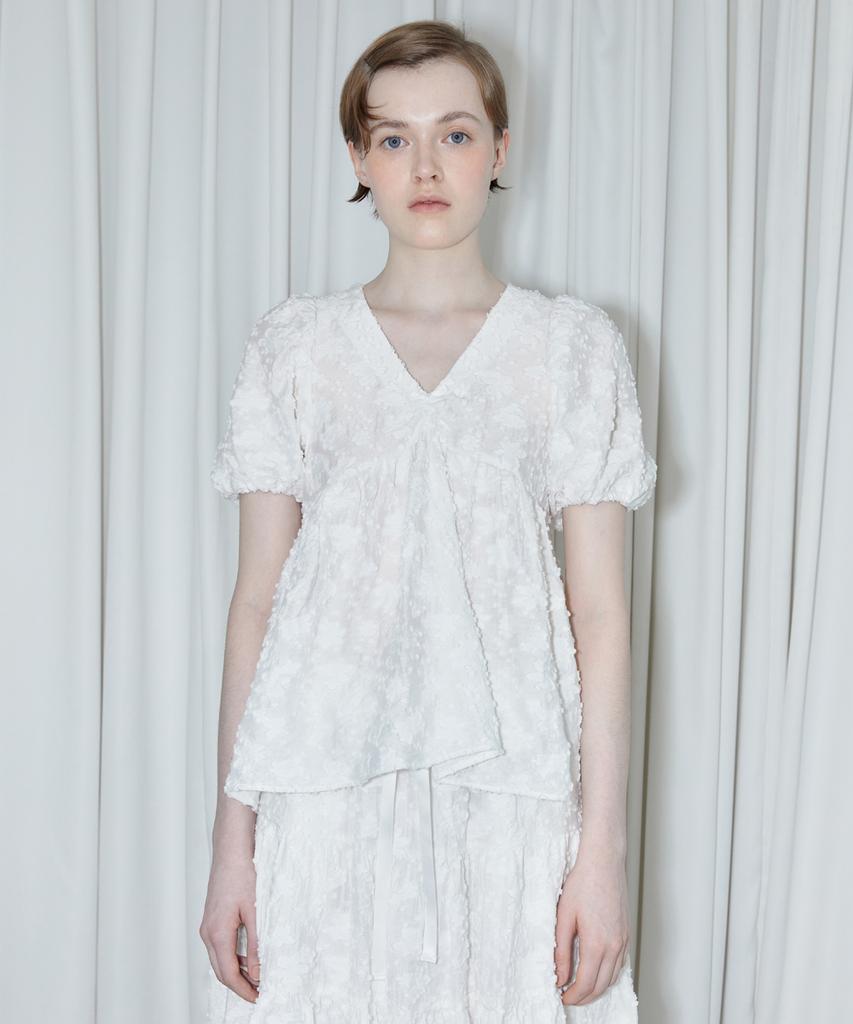 SINOON Jacquard Ribbon Blouse (White)