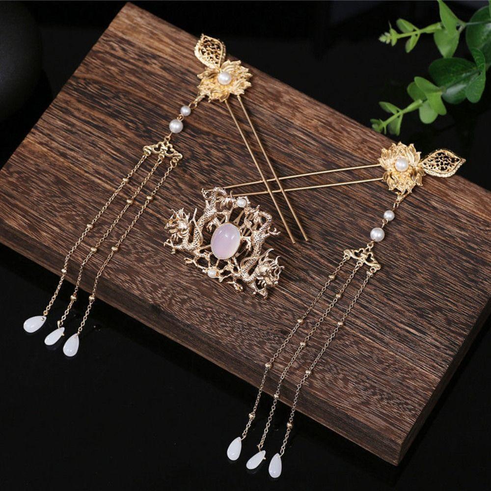 Pearl Flower Tassel Hairpin Headwear Chinese Style Hair Clip Retro Hanfu Hair Stick Set Party