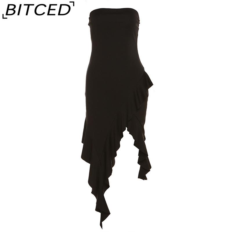 

BITCED Весенне-летнее женское однотонное облегающее платье с высокой талией, модное, с открытыми плечами и открытой спиной L чёрный