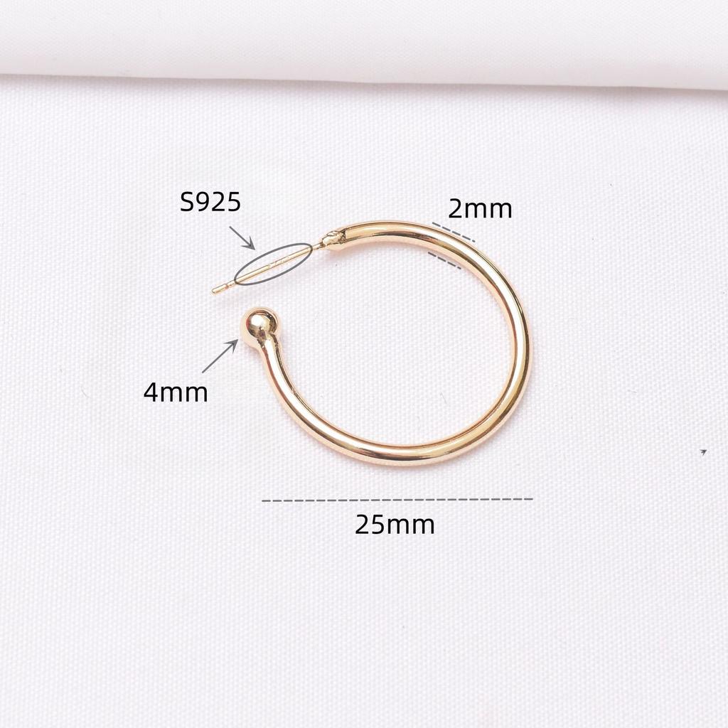 10pcs Color-Preserving 14K Gold-Wrapped C-Shaped 925 Sterling Silver Needle Fashion Spherical Semi-Round Diy Jewelry Accessories
