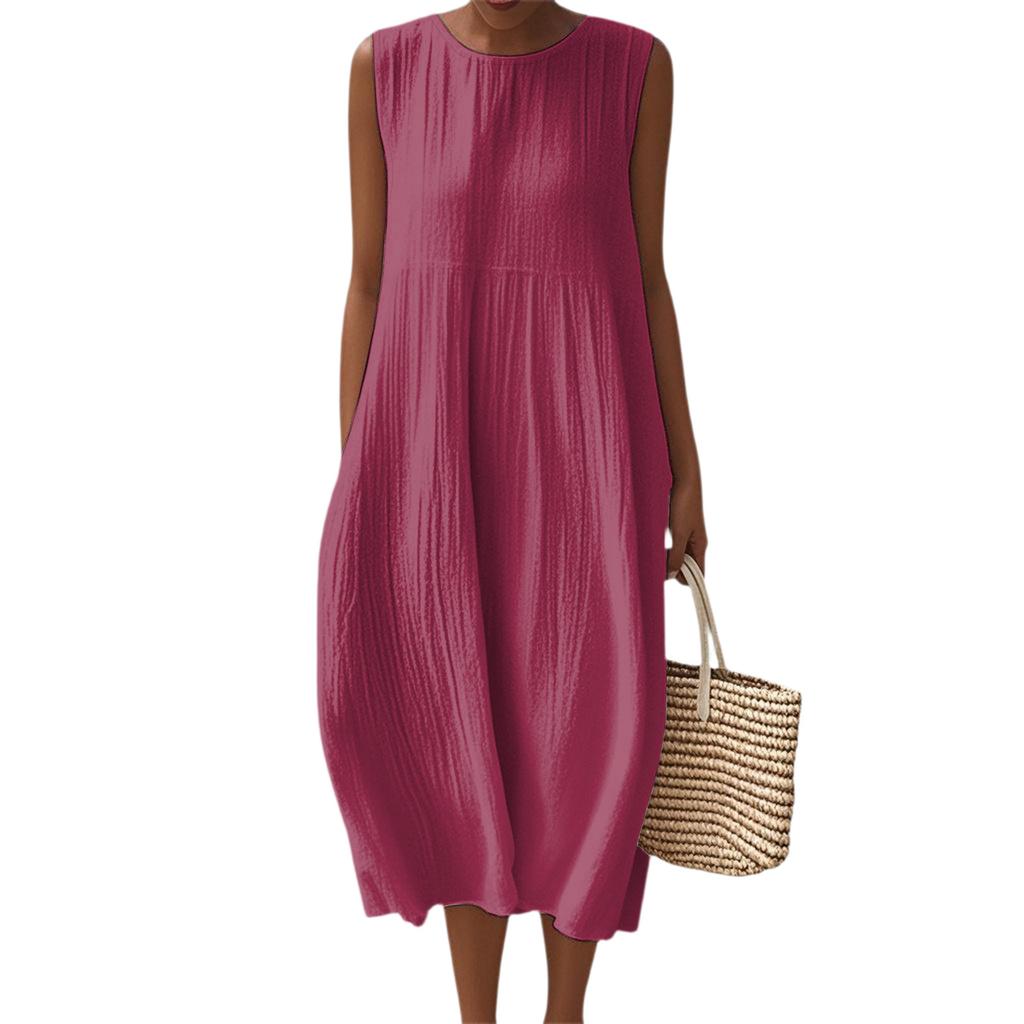 Vestido Casual de Moda para Mujer sin Mangas Cuello Redondo Color Elegante Temperamento