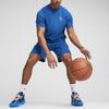 Puma تي شيرت Pivot للجنسين بتصميم مطرز بشعار كاجوال برقبة دائرية وأكمام قصيرة وكتف منسدل، تي شيرت رجالي أزرق لامع 623058-08