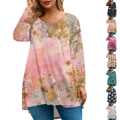 Women's Fashionable Casual Long Sleeved Plus Size  Print Top Plus Size Floral Print Top