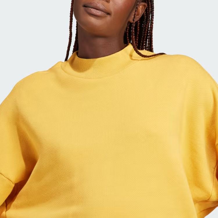 Adidas Lounge French Terry Sweatshirt Solid Color Logo Round Neck Long Sleeve Women Sweatshirt Yellow IJ8440
