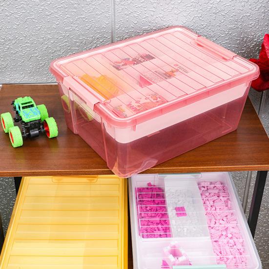 Plastový úložný box s děleným tácem Velkokapacitní Průhledný Stohovatelný Úložný koš na hračky Herna Kontejner s víkem