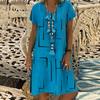Robe Vintage pour Femme, Couleur Unie, Col en V, Manches Courtes, Imprimée, Coupe Ample, Longueur Genou