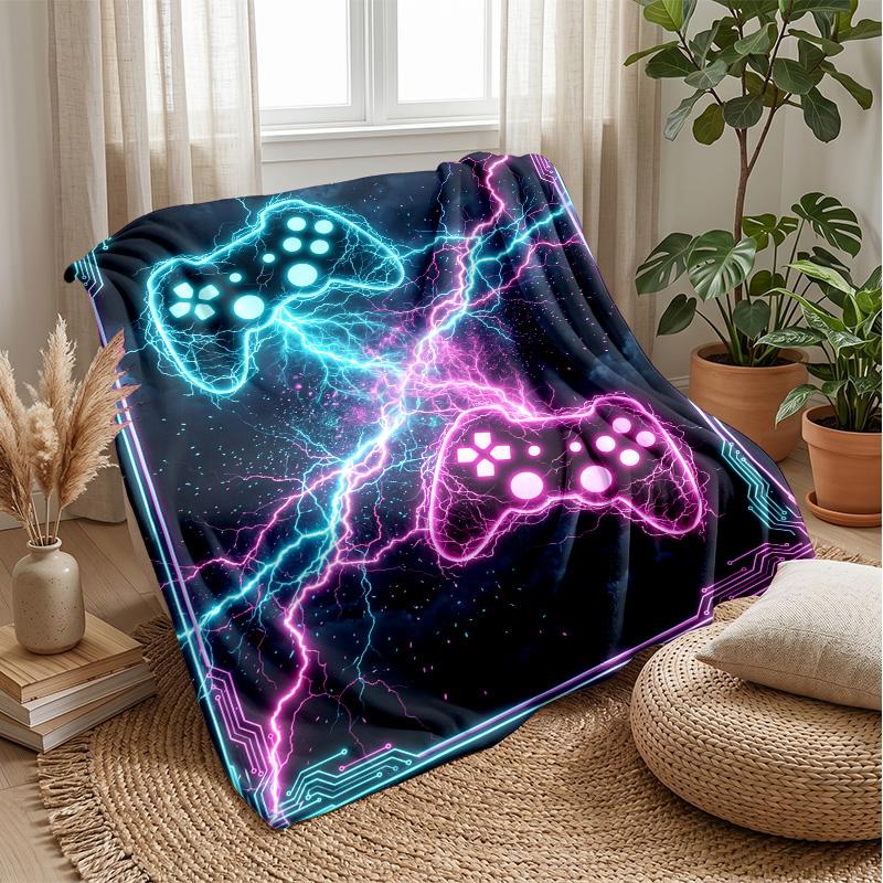 Neon Gaming Controller Theme blanket Lightweight Warm Flannel Blanket Decorative Throw Blanket for Home Decoration