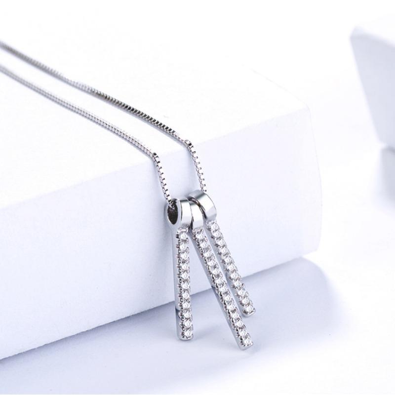 S925 Sterling Silver Ethnic Style Line-Shaped Tassel Micro-Inlaid Necklace Simple All-Match Clavicle Chain Female Necklace Korean Style