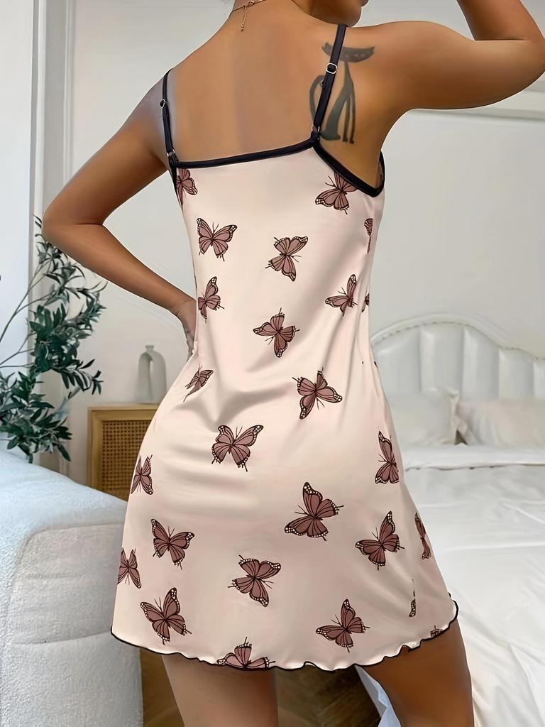 Summer Butterfly Print Spaghetti Strap Mini Dress - Trendy & Sexy Nightgown
