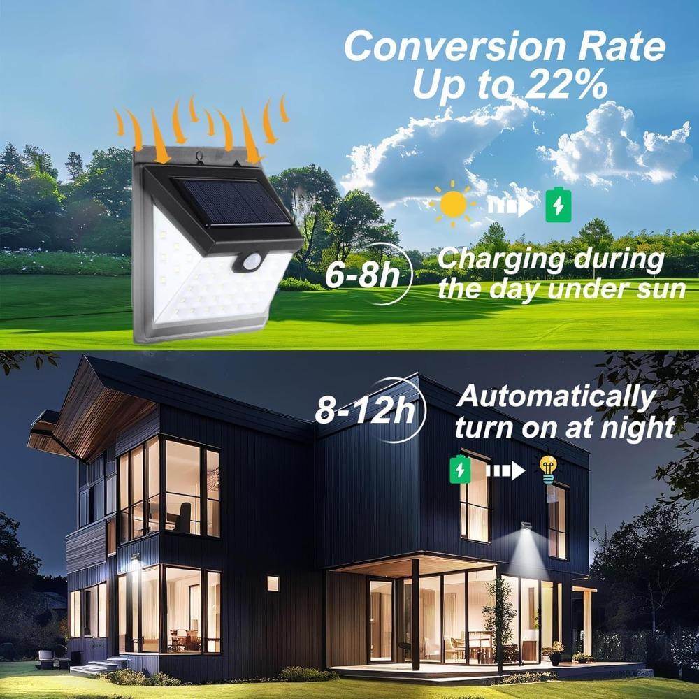 Outdoor solar lights with 40 LED bulbs, with light reflector and 3 lighting modes, sensor wall light, IP65 waterproof (pack of 10)