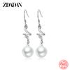 925 Sterling Silver Long Curved Pearl Drop Earrings for Women Fashion Wedding Party Jewelry Gift