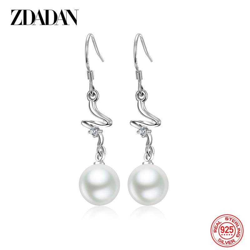 925 Sterling Silver Long Curved Pearl Drop Earrings for Women Fashion Wedding Party Jewelry Gift