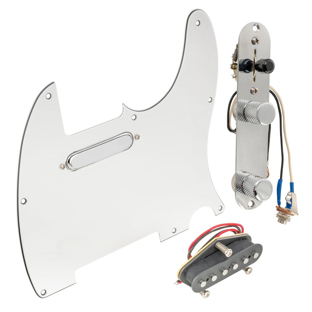 Musiclily Pro Pre-Wired Pickguard and Control Plate Set for Artec Alnico 5 Telecaster Electric Guitar 3-Ply White