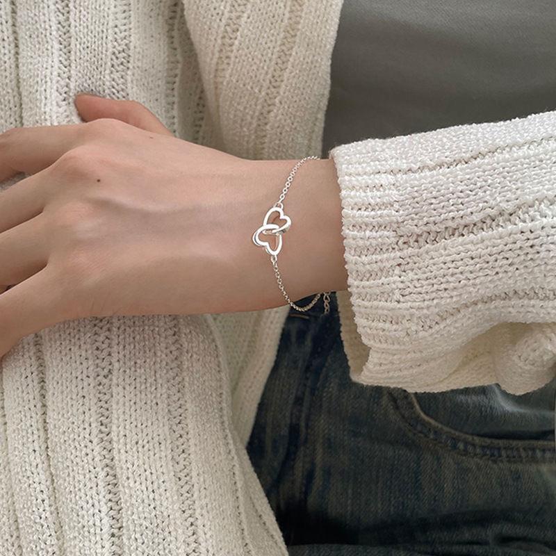 Korean Version Hollow Peach Heart Double Heart Bracelet Women's Cold Wind Simple Ins Niche Light and Thin Love Bracelet