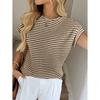 Sommer Damen Rundhals Pullover Zweifarbig Gestrickt Kurzarm Top, Grenzüberschreitend Lässiges Stricktop für Europa Amerika