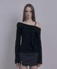 DAMIO Ruffle Draped Off Shoulder Knit Top (Black)