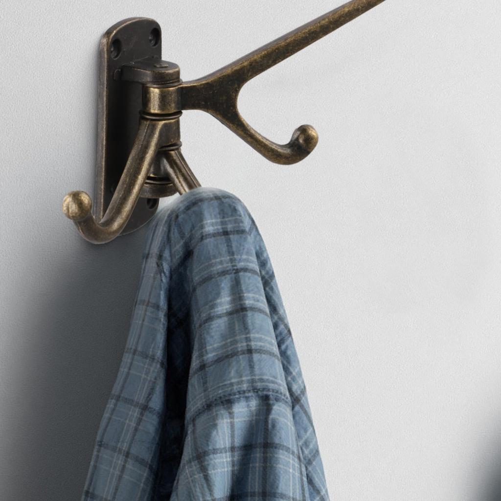 Sturdy Bronze Folding Coat Hook with 3 Adjustable Arms for Convenience