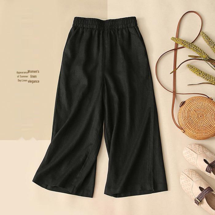 Southeast Asia Retro Embroidered Cotton-Linen Two-Piece Set: Seven-Sleeve Shirt & Wide-Leg Pants