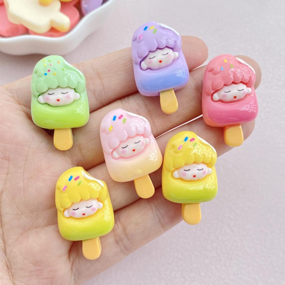 10 Stück Cartoon Kleines Mädchen Eis Harz Dekoration Bastelartikel Flache Rückseite Scrapbooking Handy Dekoration Verzierungen DIY Zubehör