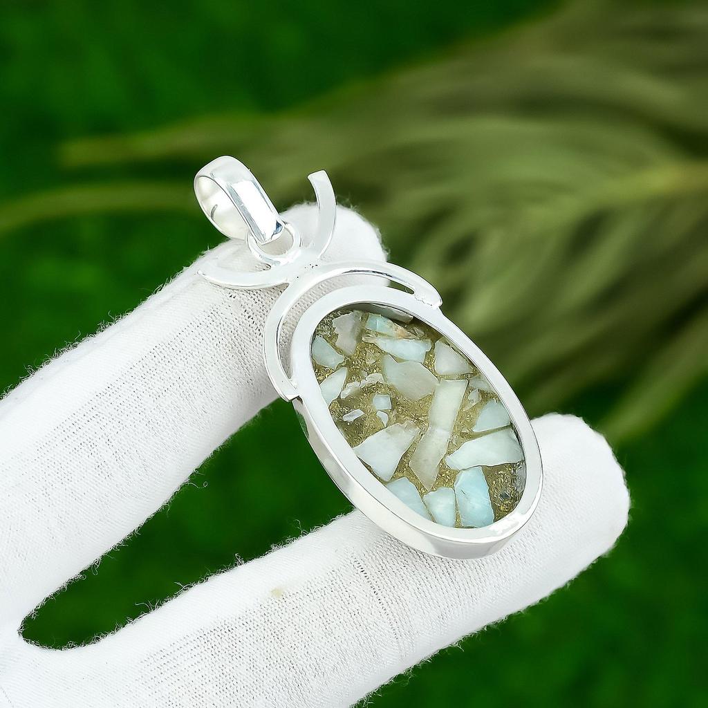 Natural Copper Amazonite Gemstone Jewelry 925 Sterling Silver Pendant For Women