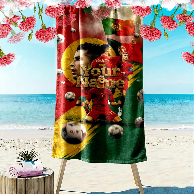 Ronaldo Custom Football Wallpaper Custom Name Print Beach Towel Large Soft Quick Dry Towel For Beach Camping Swimming
