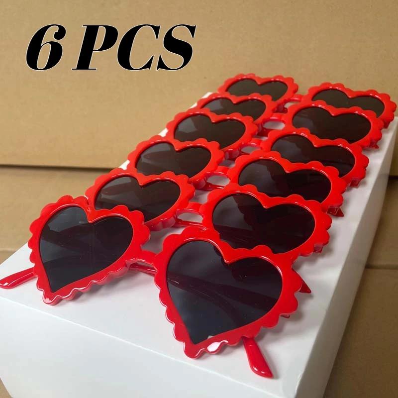 6pcs Heart Shaped Sunglasses For Children Boys Girls UV Eye Protection Sunglassese Outdoor Beach Cute Valentine's Day Party Gift