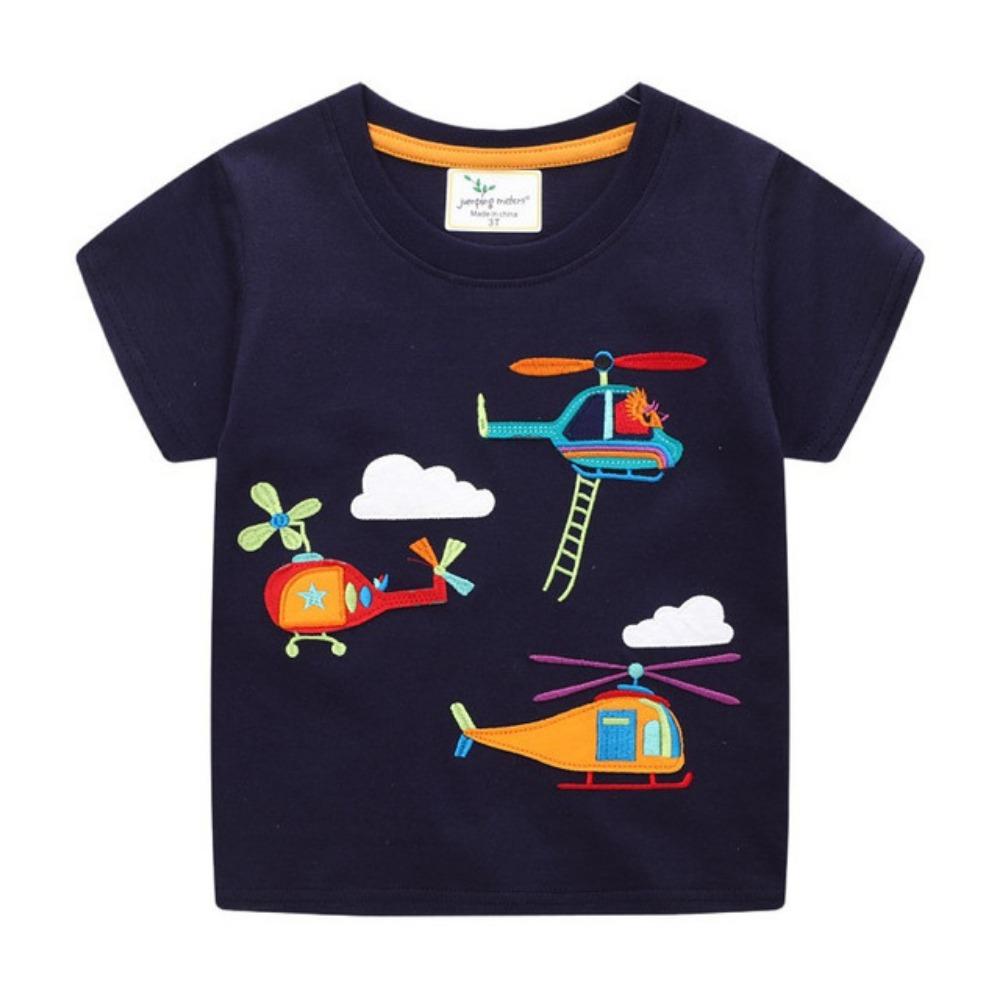 Jumping Meters 2-7T Arrival Striped Summer Boys Girls Tees Animals Cars Embroidery Kids Top Fashion Baby Clothes